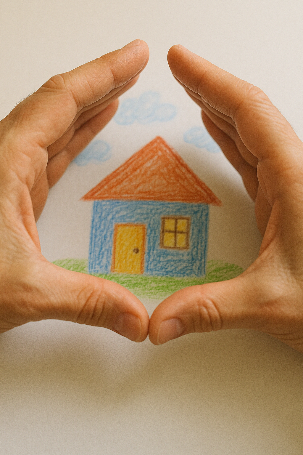 adult hands framing a childs drawing